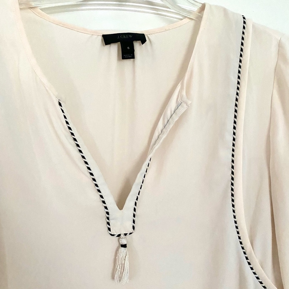 J. Crew Cream Blouse with Black Accents and tassel - Picture 4 of 10